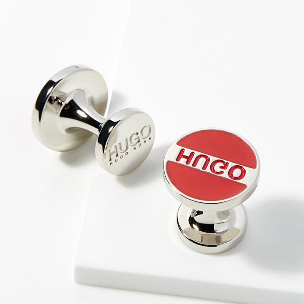 HUGO Hugo Boss Red Round Enamel Cufflinks Round